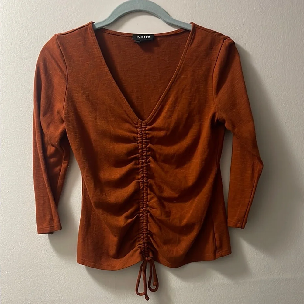 A. Byer Women's Rust Ruched Top - Picture 1 of 3